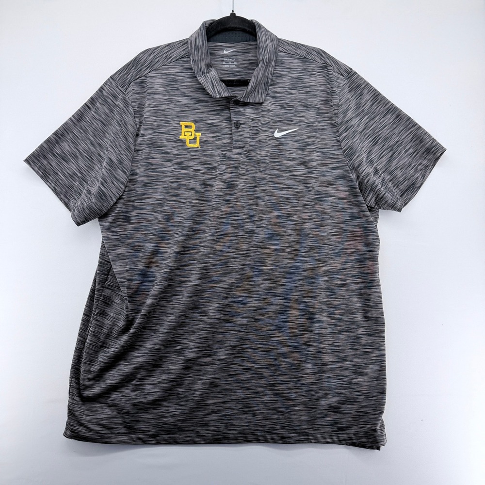Nike Baylor Bears Dri-FIT Polo Shirt Mens XXL Grey Space Dye‎ Short Sleeve Golf